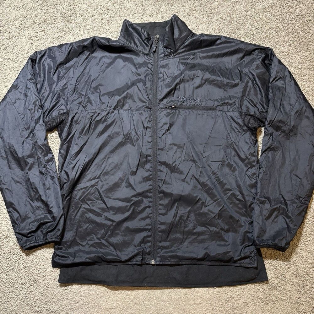 Marmot Black Thermal Skiing Black Jacket Full Zip Mens Large Puffer Hype Ski